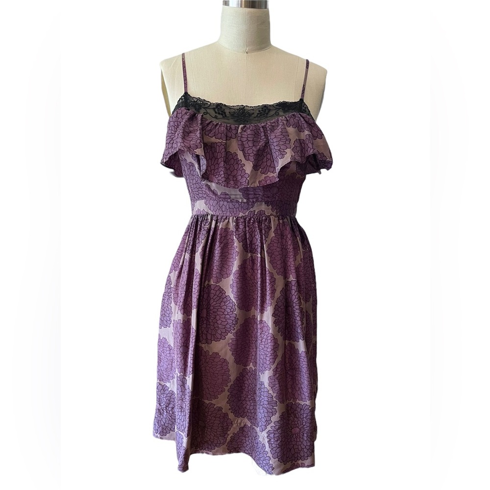 Anthropologie floral printed ruffle lace dress size 2
